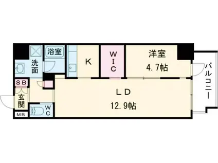 ZONNA神戸磯上通(1LDK/7階)の間取り写真