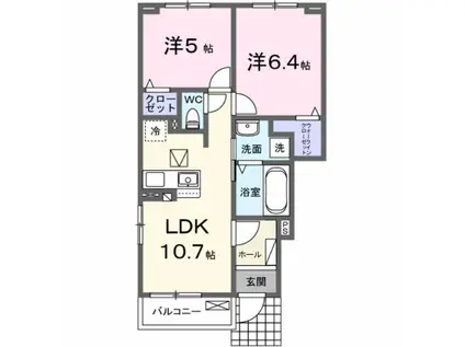 GROVE STAGE A棟(2LDK/1階)の間取り写真