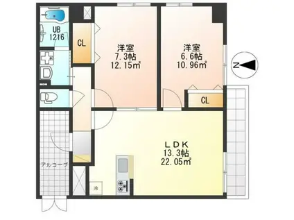 ティーズ ファーツリー(2LDK/3階)の間取り写真