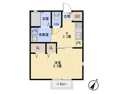 カーサ・ビアンカ・ルートI(1K/2階)の間取り写真