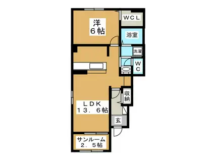 ゴールデンステージ旭 B棟(1LDK/2階)の間取り写真