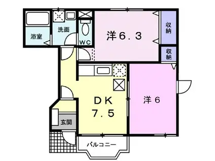 カルフールII(2DK/1階)の間取り写真