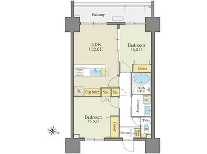 グランドゥール瑞穂通(2LDK/13階)の間取り写真