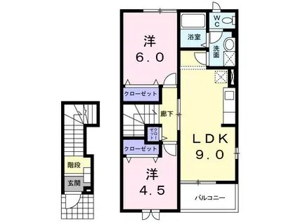 ル・ソレイユI(2DK/2階)の間取り写真