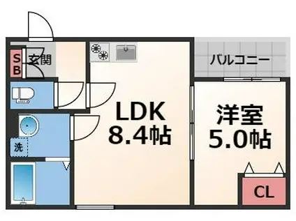 BADGE NAGATA III(1LDK/3階)の間取り写真