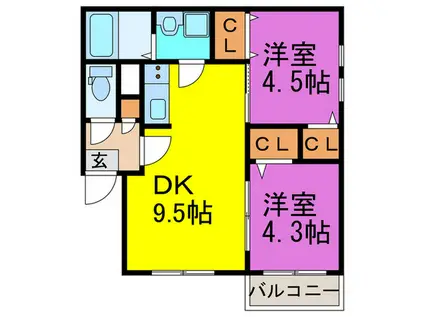 デプレNOB博多駅南(2LDK/1階)の間取り写真