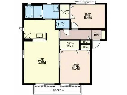 COURT AZERIA G(2LDK/2階)の間取り写真