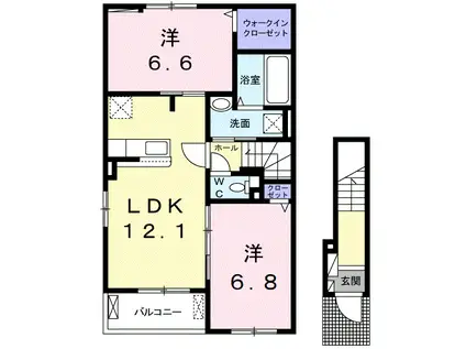 ヴィラ湧水II(2LDK/2階)の間取り写真