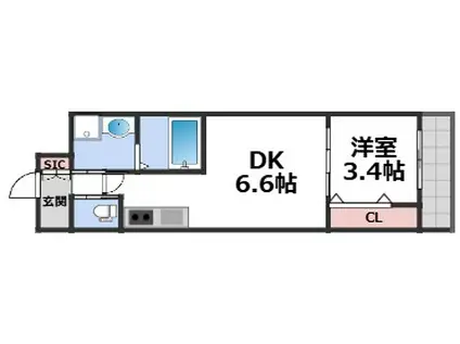 クローバー・グランデ今里(1DK/9階)の間取り写真