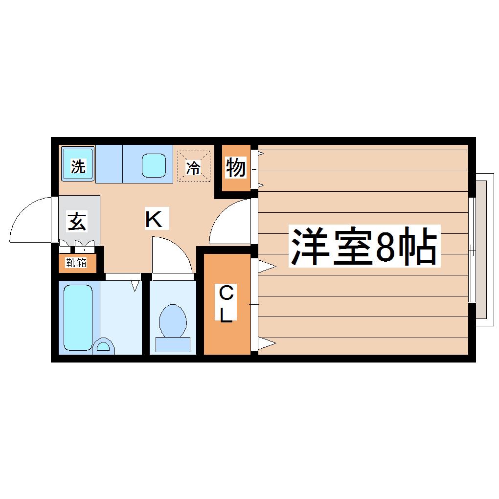 クレセール南仙台B(1K/1階)の間取り写真