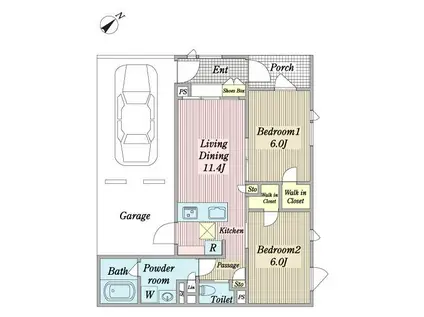 ARTRIBE SHINAGAWA(2LDK/1階)の間取り写真