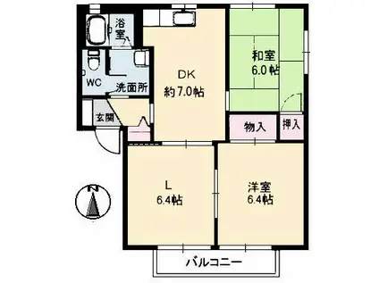 THRIVE HIRAFUKU B棟(2LDK/1階)の間取り写真