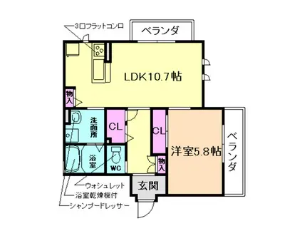 パークサイド白扇(1LDK/3階)の間取り写真