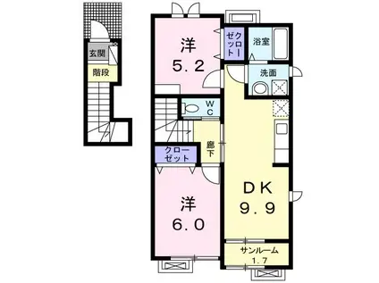 アロマ・ハウス(2DK/2階)の間取り写真