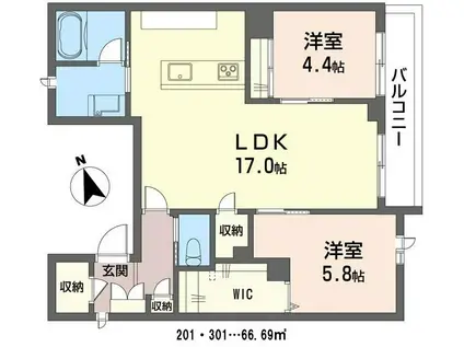 セレナ幸町(2LDK/3階)の間取り写真