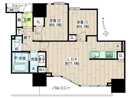 センター川崎マーク・レジデンス(2LDK/13階)の間取り写真