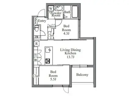 GRAN PASEO西麻布 3階(2LDK/3階)の間取り写真