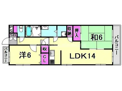 ミレア武庫之荘(2LDK/2階)の間取り写真