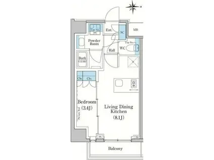 スタイリオ新丸子ノース(1LDK/9階)の間取り写真