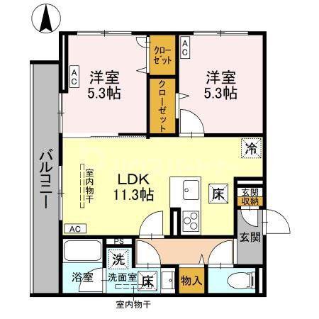 エリシアガーデン(2LDK/3階)の間取り写真
