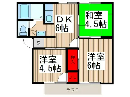 メゾンドール栗原B棟(3DK/1階)の間取り写真