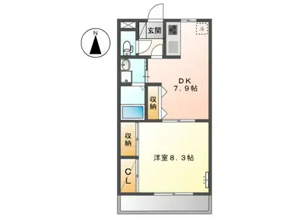 パティオ三田(1DK/2階)の間取り写真