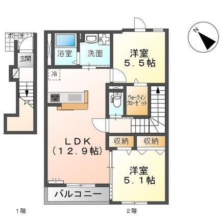 コスモス(2LDK/2階)の間取り写真