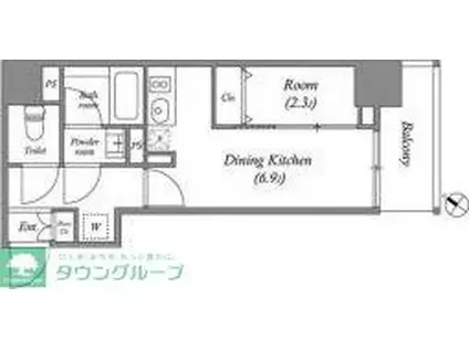 クオリタス日本橋浜町(1DK/2階)の間取り写真