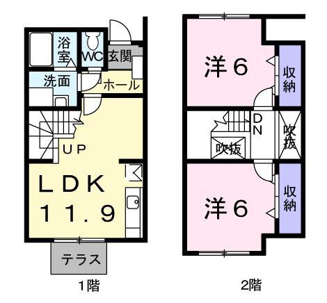 サンセールK・Y B(2LDK/1階)の間取り写真