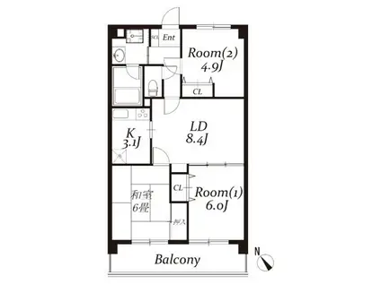 ガーデンスクエア北坂戸(3LDK/4階)の間取り写真