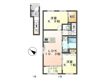 豊橋市三本木町アパート(2LDK/2階)の間取り写真