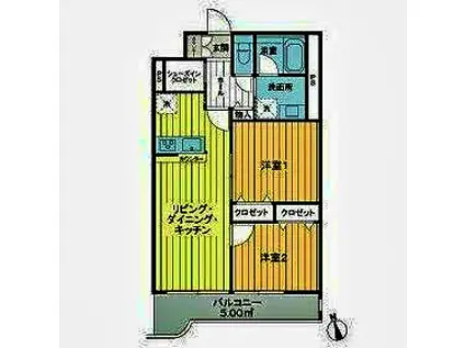 第2スカイハイム(2LDK/5階)の間取り写真