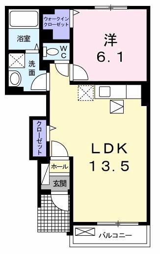 パッシィオーネM(1LDK/1階)の間取り写真
