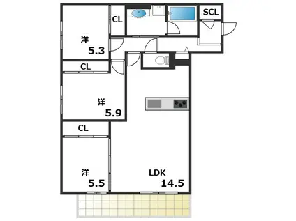 ラ ルーシュ(3LDK/1階)の間取り写真
