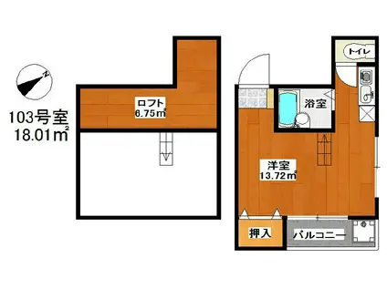 サンフローレ箱崎(ワンルーム/2階)の間取り写真