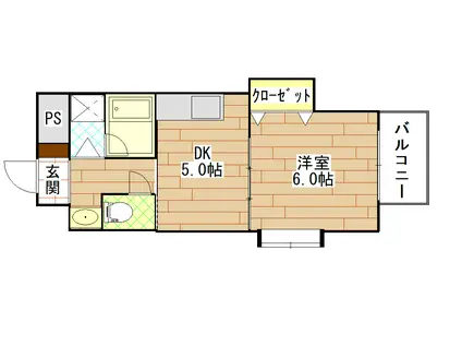 ベアティテュード(1DK/3階)の間取り写真