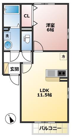 サンオークヒルズ(1LDK/1階)の間取り写真