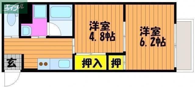アミスター東島田(2K/4階)の間取り写真