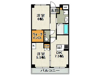 ハイタウン御殿山東(2DK/3階)の間取り写真