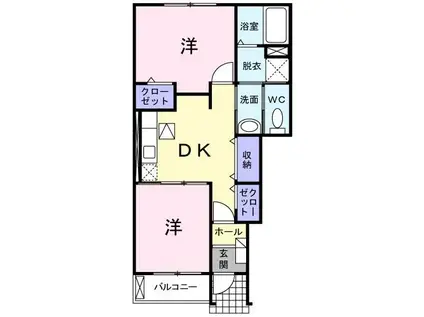 クラスビア(2DK/1階)の間取り写真