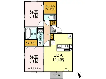 サンシャインガーデン玉川 B(2LDK/1階)の間取り写真