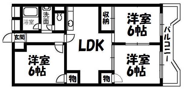 菊ハイツ(3LDK/1階)の間取り写真