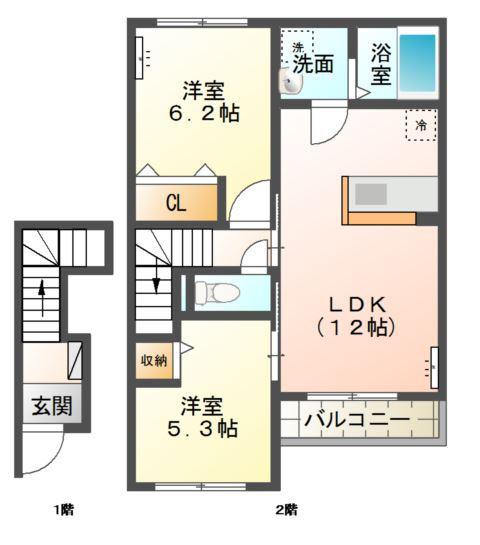 シャロームコートJ(2LDK/2階)の間取り写真