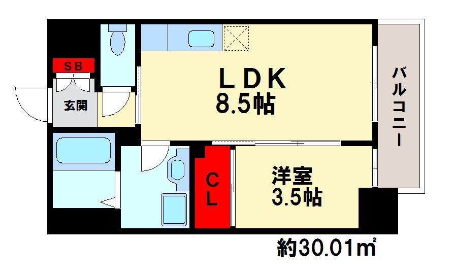タツミ大橋(1LDK/8階)の間取り写真