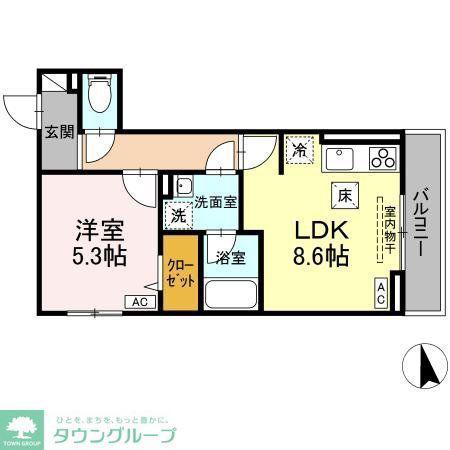 D-ROOM GRASS 中町(1LDK/1階)の間取り写真
