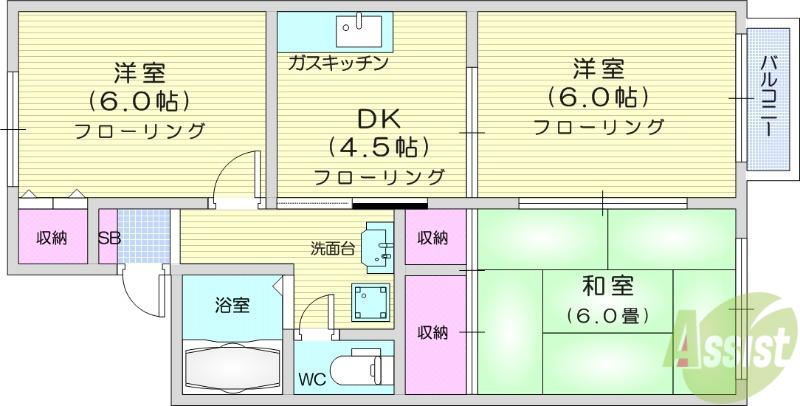 サンライズ館C(3DK/2階)の間取り写真