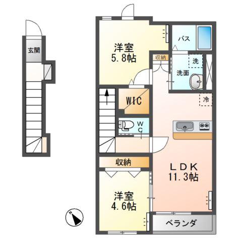 HERMANAVI(2LDK/2階)の間取り写真