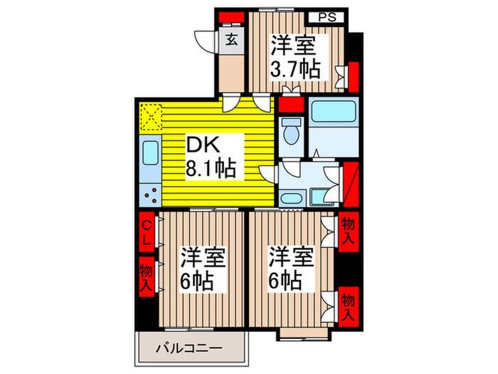 シンセリティハイツ(3DK/3階)の間取り写真