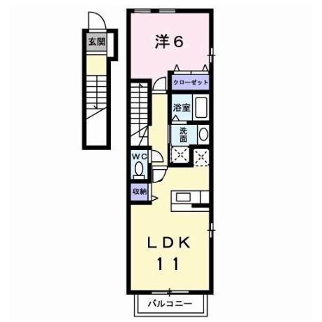 ハッピーヒルズIII(1LDK/2階)の間取り写真