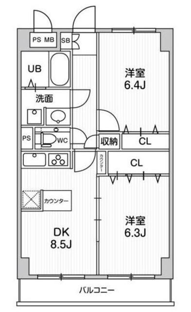 第六鳥塚ビル(2DK/6階)の間取り写真
